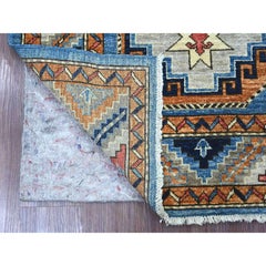 3'2 "x5' Blauer afghanischer Ersari mit Elefantenfuß-Design Handgeknüpfter Teppich aus reiner Wolle
