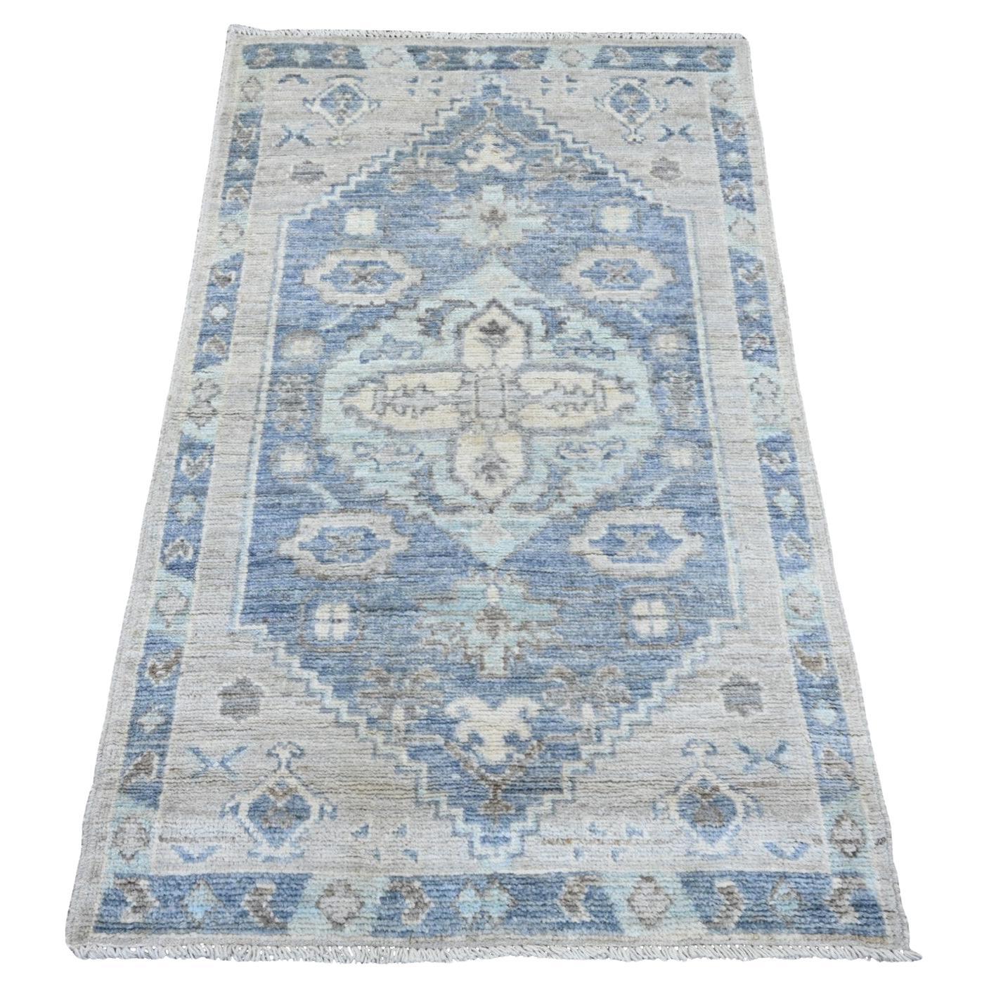 3'2 "x5' Blu Anatolian Village Inspired Design Tappeto orientale in lana annodato a mano