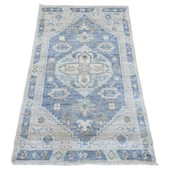 3'2 "x5' Blu Anatolian Village Inspired Design Tappeto orientale in lana annodato a mano