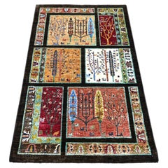 3'2"x5' Colorful Wool Hand Knotted Afghan Sultani with Cypress Tree Design Rug