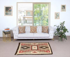 3.2x5 Ft Antique Navajo Storm Pattern Rug, Wool, Natural Colors, Circa 1930–1950