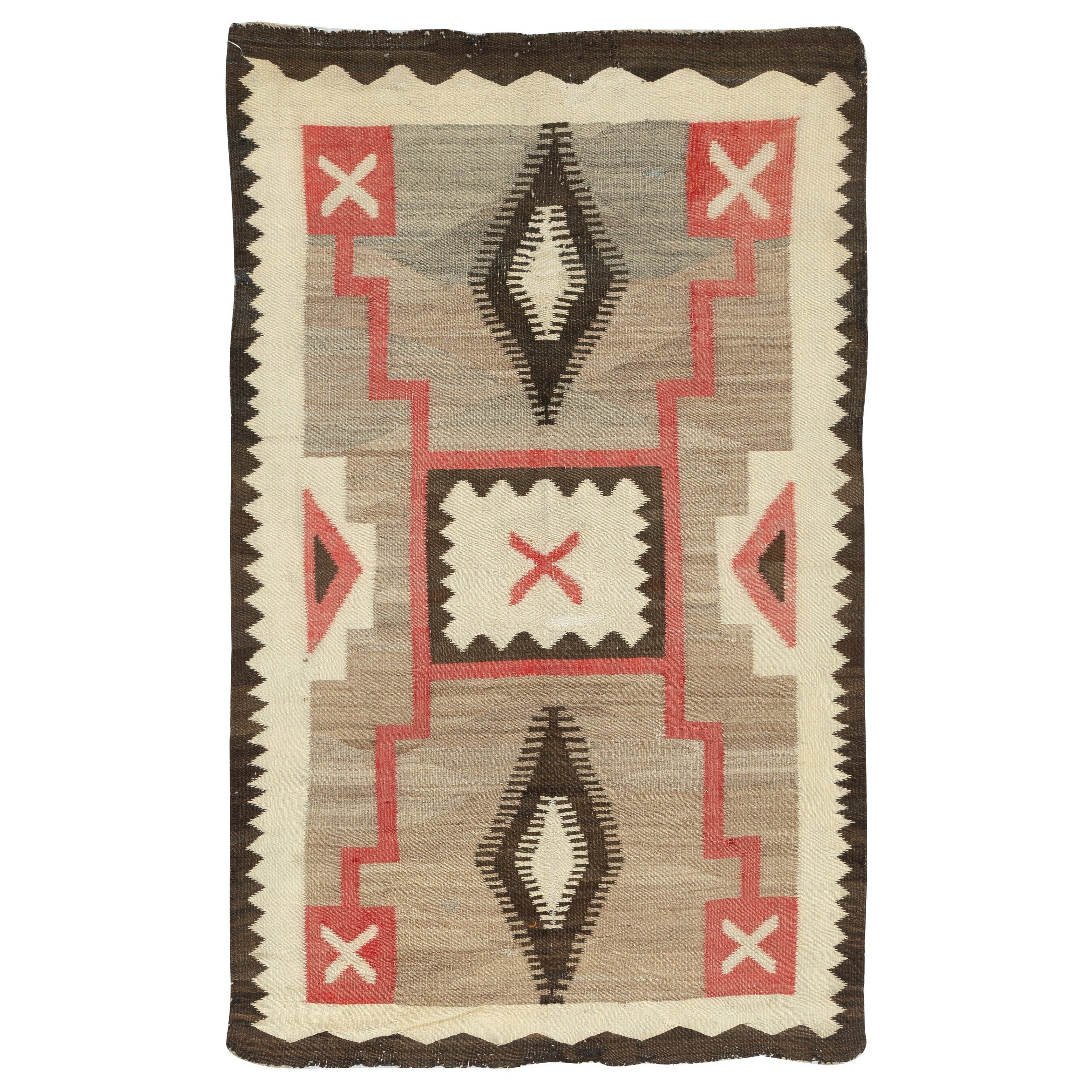 3.2x5 Ft Antike Navajo Sturm Muster Teppich, Wolle, natürliche Farben, CIRCA 1930-1950