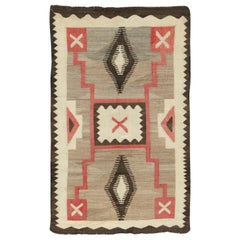 3.2x5 Ft Antique Navajo Storm Pattern Rug, Wool, Natural Colors, Circa 1930–1950