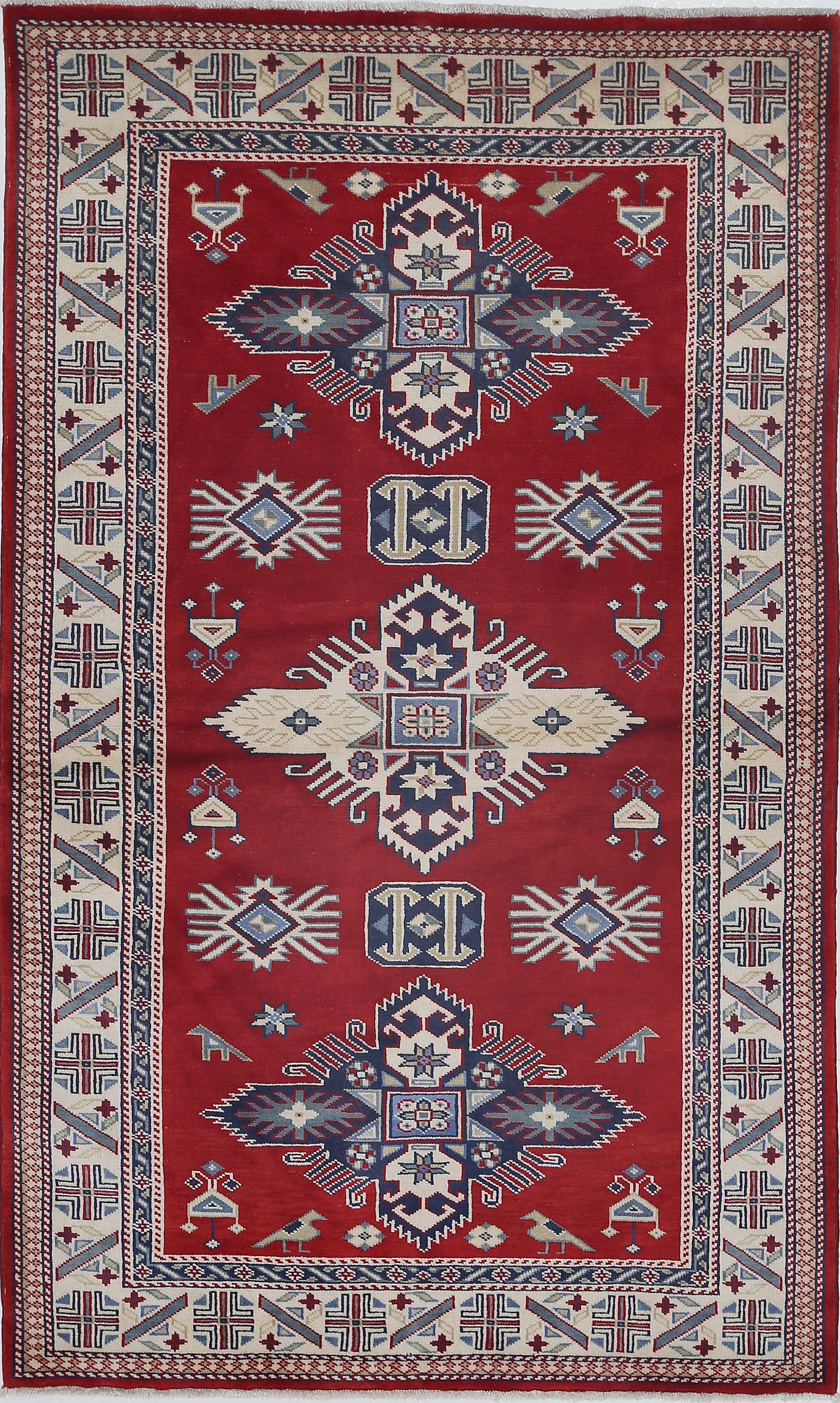 3.2x5 ft Hand Knotted Turkish Wool Accent Rug. Tribal Red Rug for Home Decor For Sale
