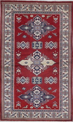 3.2x5 ft Hand Knotted Turkish Wool Accent Rug. Tribal Red Rug for Home Decor