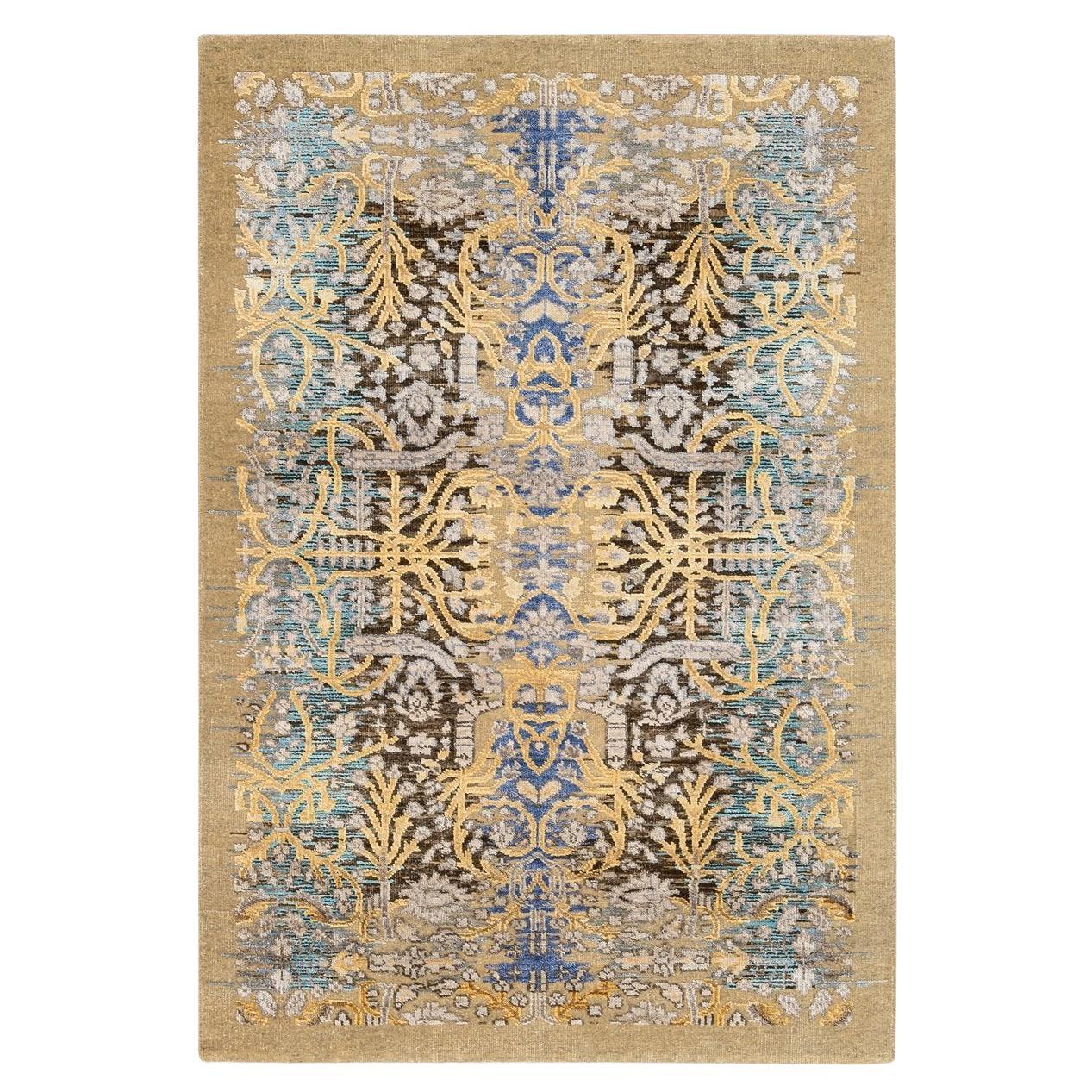 3'2 "x5' Oro Marrone Tappeto di transizione Sarouk in seta e lana annodato a mano in vendita