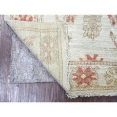 3'2 "x5' Ivory Afghan Angora Oushak Leaf Design/One Tappeto orientale in lana annodato a mano