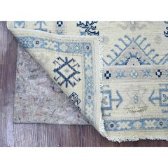 3'2 "x5' Elfenbein Vintage Look Kazak Geometrisches Medaillon Wolle Handgeknüpft Teppich