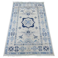 3'2 "x5' Elfenbein Vintage Look Kazak Geometrisches Medaillon Wolle Handgeknüpft Teppich