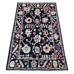 3'2"x5' Jade Black Hand Knotted Afghan Angora Oushak Pure Wool Oriental Rug