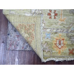 3'2 "x5' Laurel Green Afghan Angora Oushak Leaf Design Hand Knotted Wool Rug