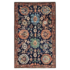 Tappeto di lana annodato a mano 3'2 "x5' blu notte persiano del nord-ovest con design a foglie