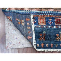 3'2"x5' Navy Blue Fine Kashkuli Gabbeh Hand Knotted Pure Wool Oriental Rug