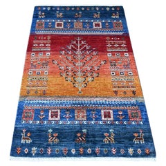 3'2"x5' Navy Blue Fine Kashkuli Gabbeh Hand Knotted Pure Wool Oriental Rug
