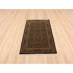 3'2"x5' Onyx Black Hand Knotted Herati Design Wool 250 KPSI Oriental Rug