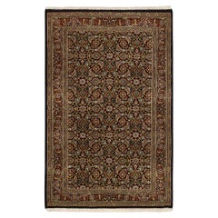 3'2"x5' Onyx Black Hand Knotted Herati Design Wool 250 KPSI Oriental Rug