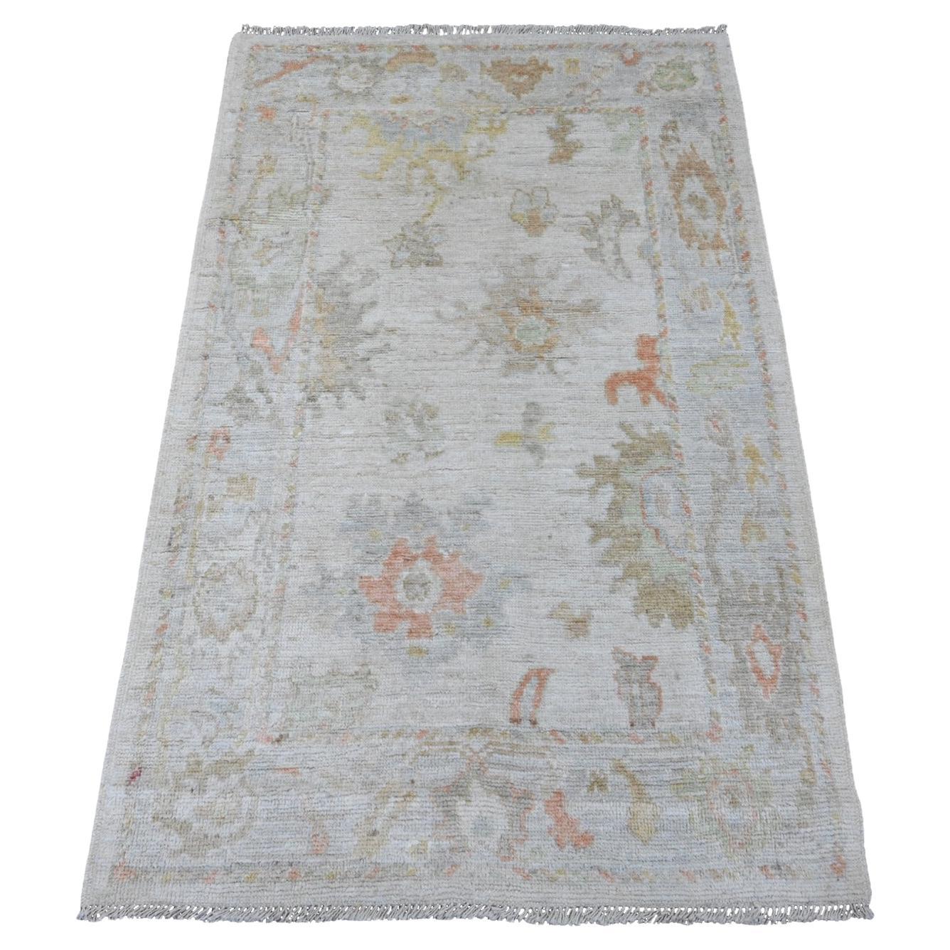 3'2 "x5' Spanish Gray Tappeto orientale afgano d'angora Oushak in pura lana annodato a mano