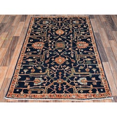 3'2"x5' Yale Blue Aryana Collection Heriz Design Hand Knotted Soft Wool Rug