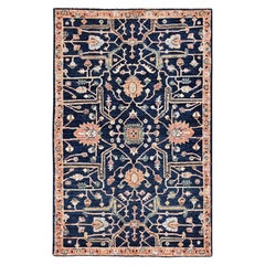 3'2"x5' Yale Blue Aryana Collection Heriz Design Hand Knotted Soft Wool Rug
