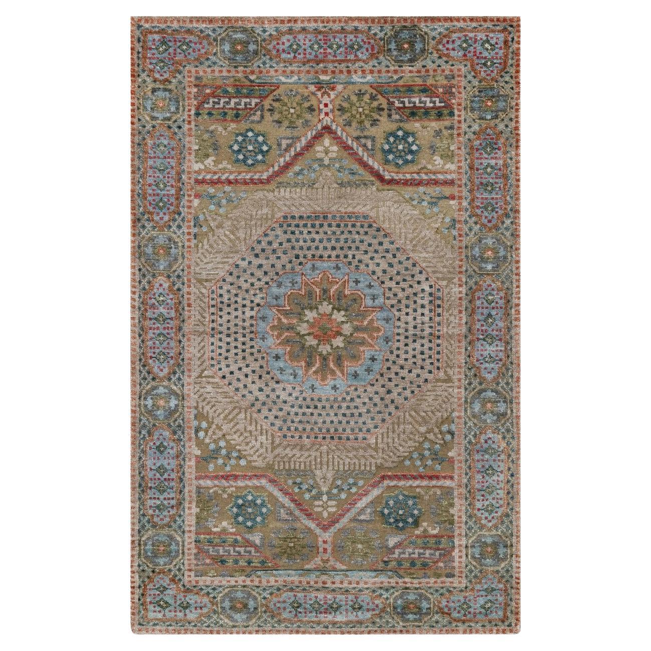 3
2"x5
1" Brown Mamluk Design Textured Wool 
Silk Hand Knotted Oriental Rug