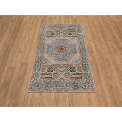 3'2"x5'1" Brown Mamluk Design with Medallion Hand Knotted Wool and Silk Rug