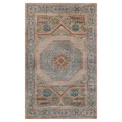 3'2"x5'1" Brown Mamluk Design with Medallion Hand Knotted Wool and Silk Rug