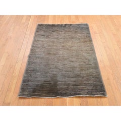 3'2"x5'1" Brown Vintage Gabbeh Plain Solid Design Hand Knotted Wool Oriental Rug