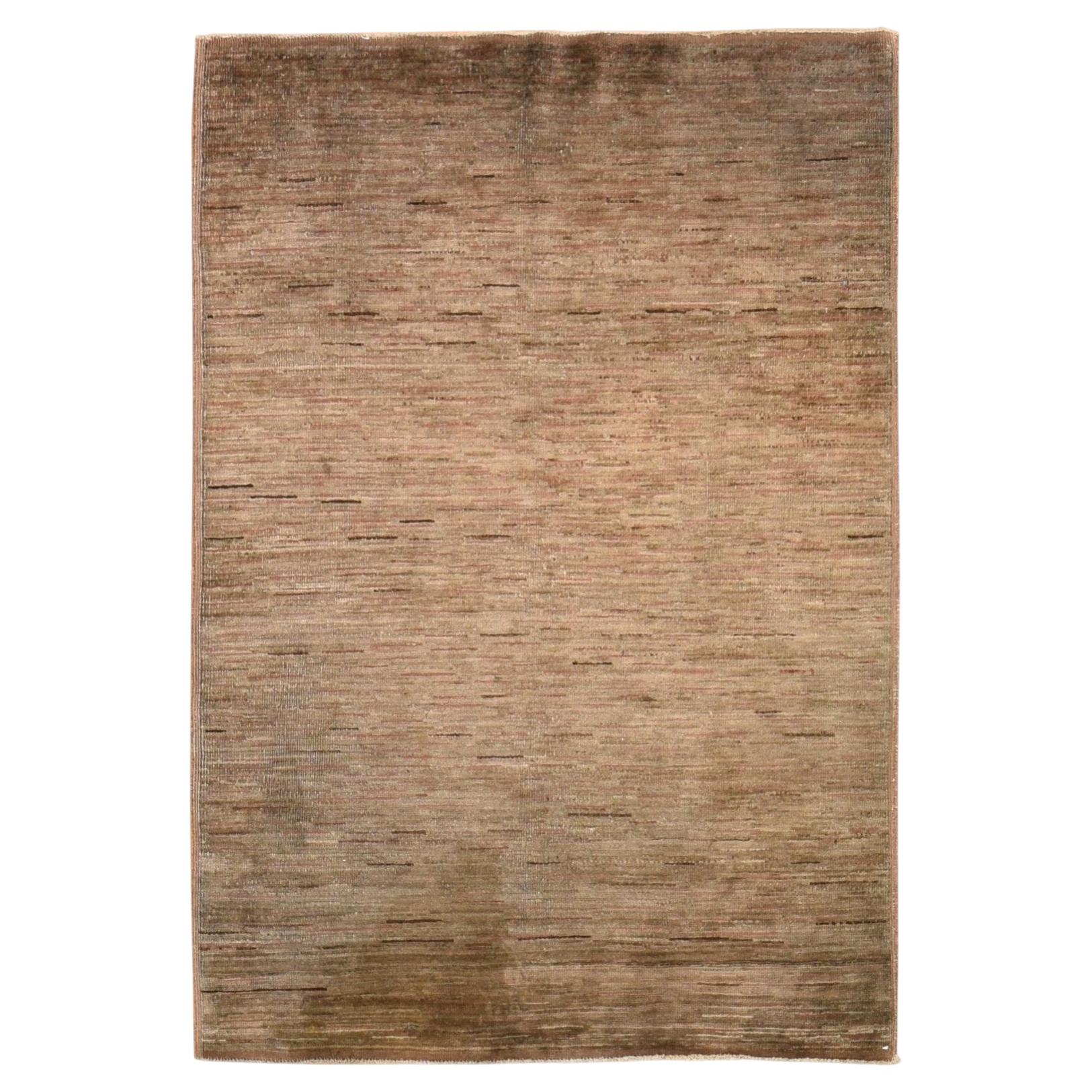 3'2"x5'1" Brown Vintage Gabbeh Plain Solid Design Hand Knotted Wool Oriental Rug