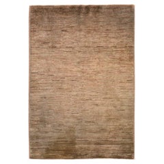 3'2"x5'1" Brown Vintage Gabbeh Plain Solid Design Hand Knotted Wool Oriental Rug