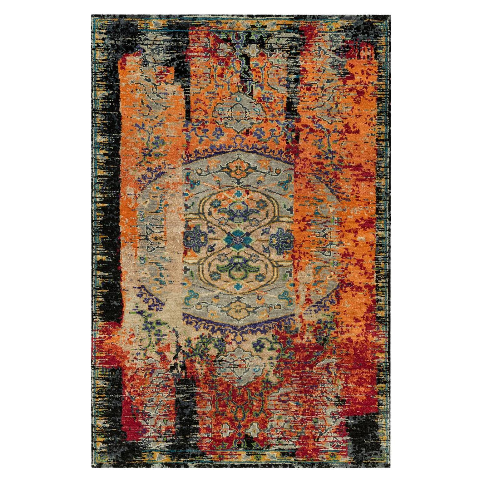 3'2"x5'1" Coral Rose Red Hand Knotted Ancient Ottoman Erased Design Oriental Rug