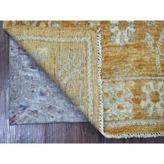 3'2"x5'1" Golden Brown Hand Knotted Wool Afghan Angora Oushak Oriental Rug