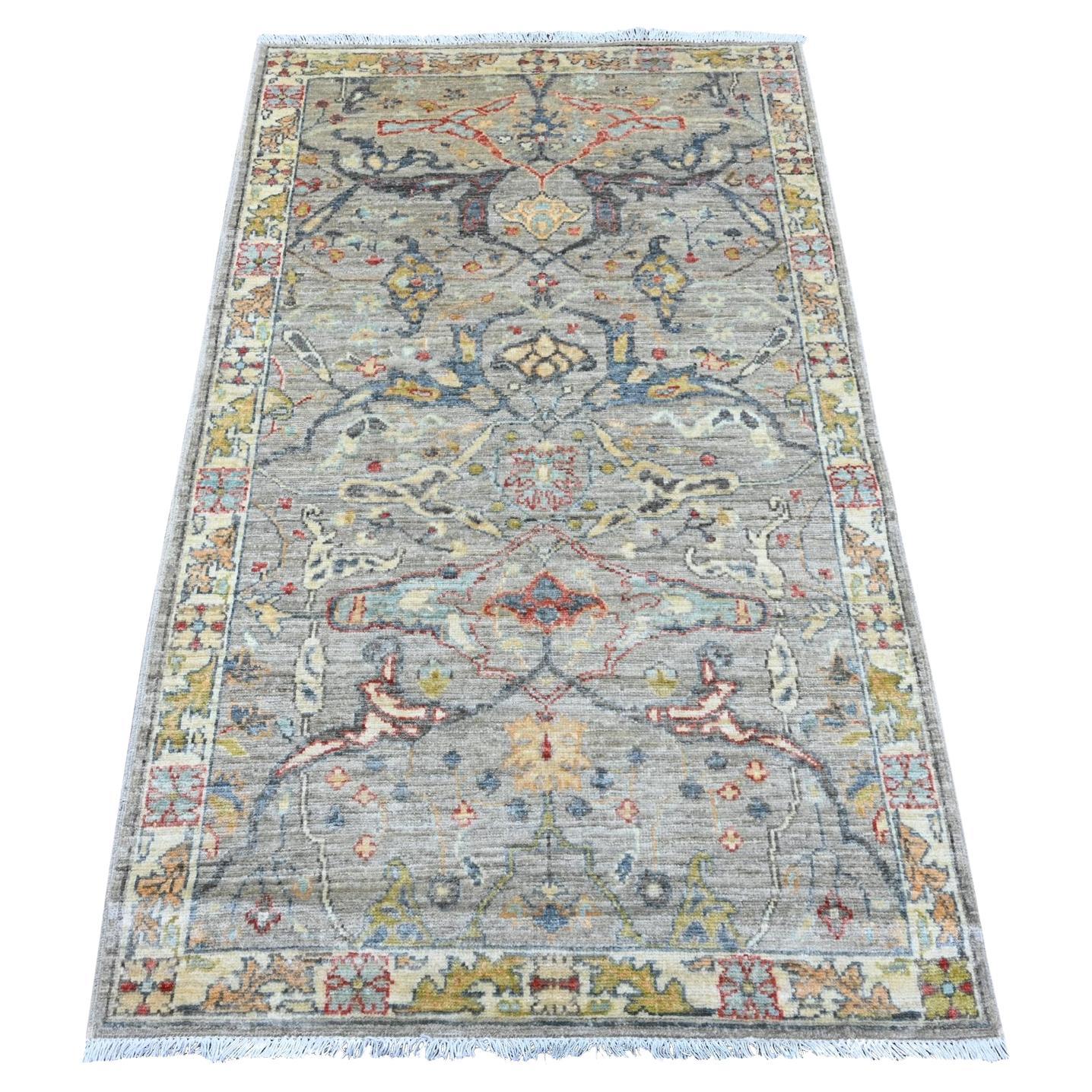 3'2 "x5'1" Gris Tapis en laine de haute montagne noué à la main Peshawar Bijar Design/One en vente