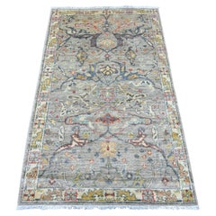 3'2 "x5'1" Gris Tapis en laine de haute montagne noué à la main Peshawar Bijar Design/One