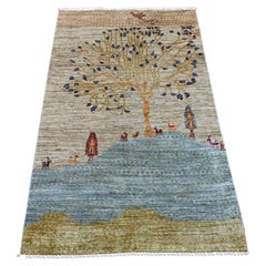 3'2"x5'1" Light Brown Kashkuli Gabbeh Pictorial Design Hand Knotted Wool Rug