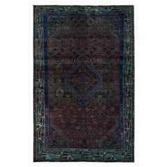 3'2 "x5'1" Rojo Óxido Sobreteñido Alfombra Persa Hamadan Vintage Anudada a Mano de Pura Lana