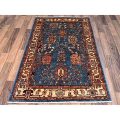 Tappeto in morbida lana annodato a mano, collezione Aryana, motivo Tabriz blu, 96 x 158 cm