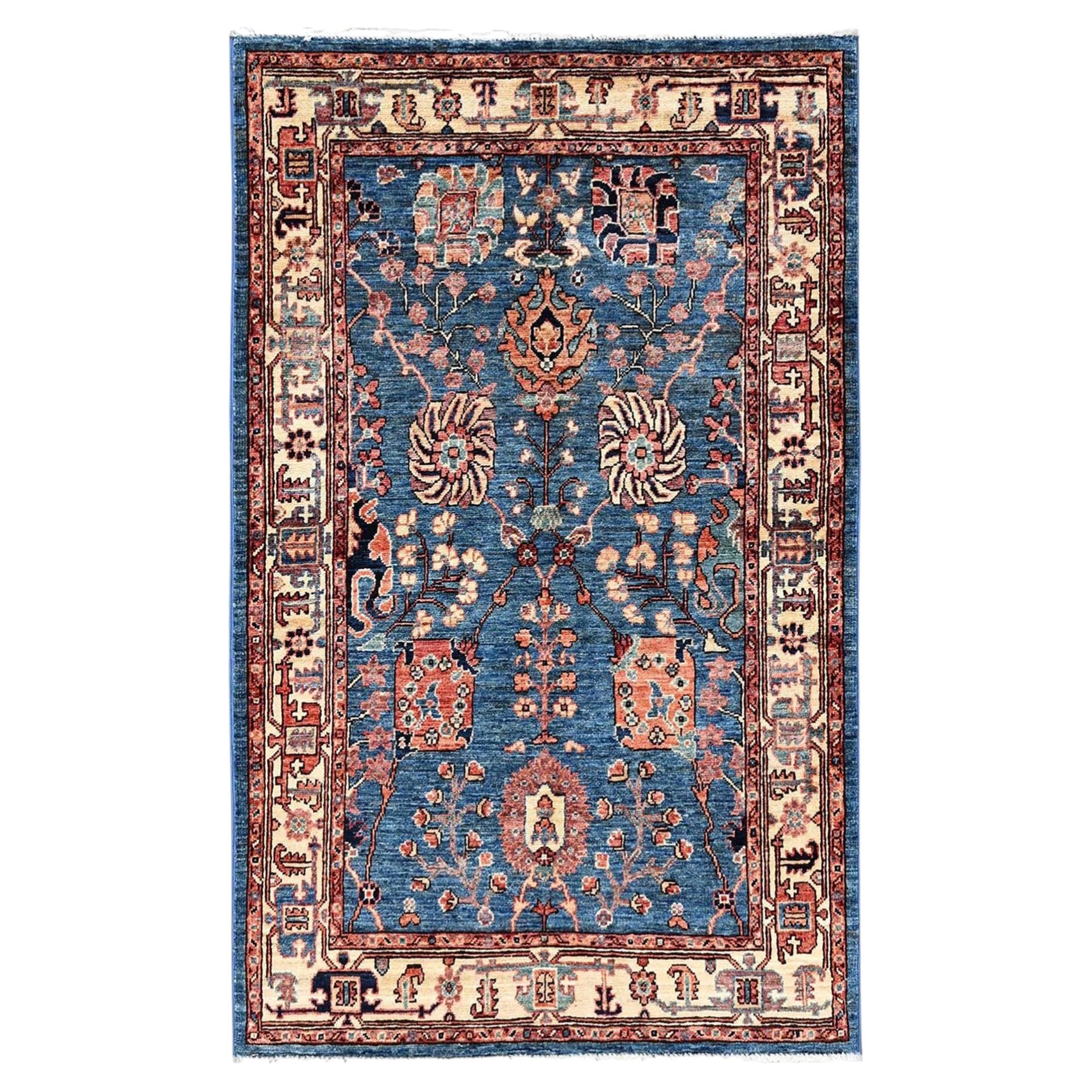3'2"x5'2" Blue Tabriz Design Aryana Collecion Soft Wool Hand Knotted Rug For Sale
