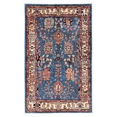 Tappeto in morbida lana annodato a mano, collezione Aryana, motivo Tabriz blu, 96 x 158 cm