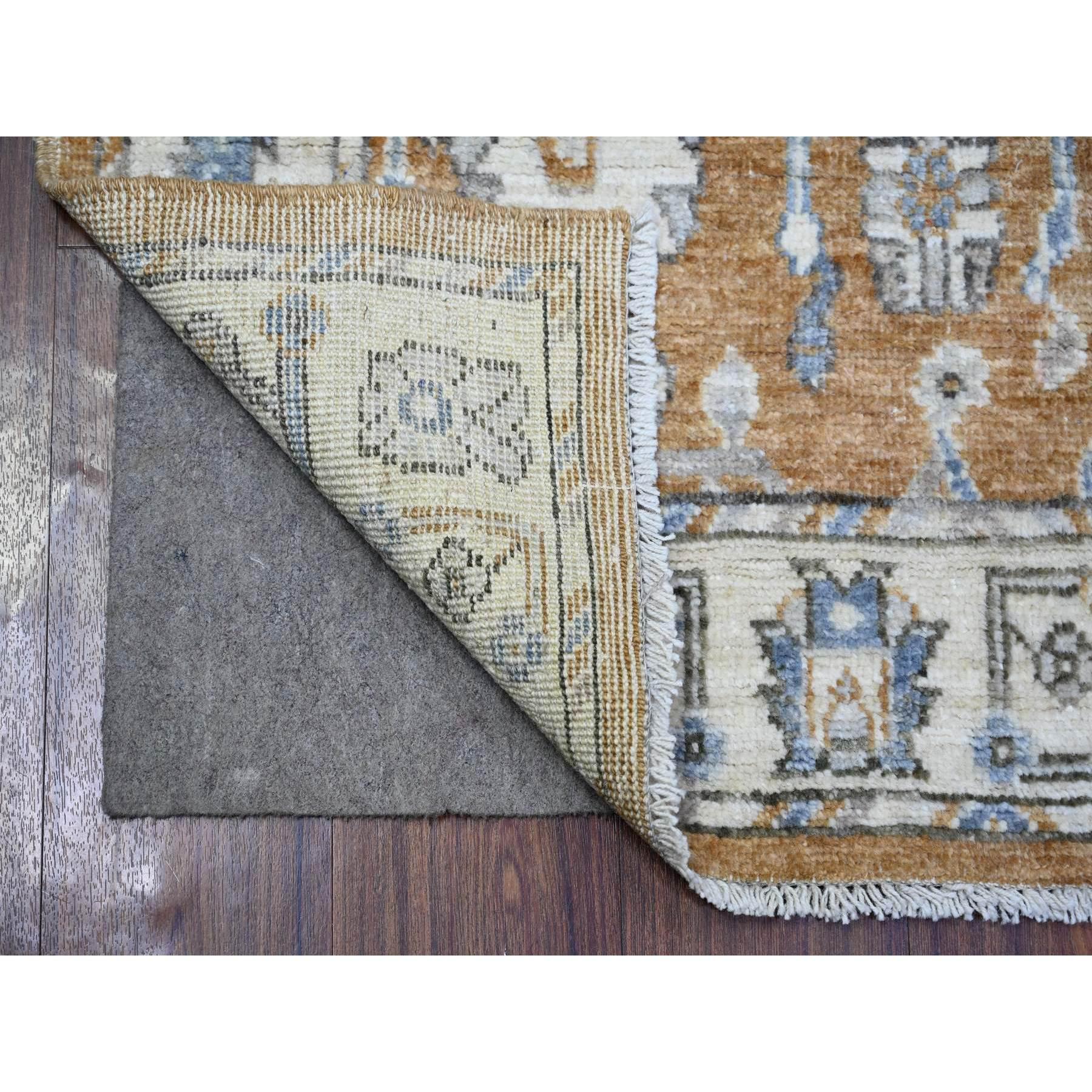 Maple Syrup Brown, Afghan Angora Oushak with Soft Color, Natural Dyes, 100% Wool, Hand Knotted, Oriental Rug
Primary materials: Wool
Latex: No Pile 
height: 0.25 Inches
Style: Transitional
Primary color: Brown
Secondary colors: Light Blue,