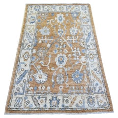 3'2"x5'2" Brown Afghan Angora Oushak Hand Knotted Soft Wool Oriental Rug