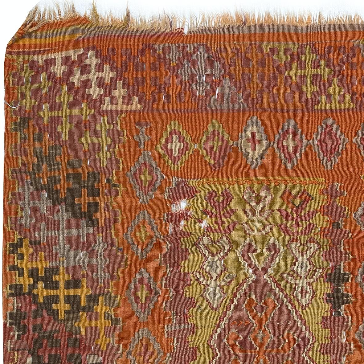 Tessuto a mano Kilim turco boemo di metà secolo, 3,2x5,2 piedi. 100% lana. Tappeto vintage a trama piatta in vendita