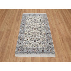 3'2"x5'2" Ivory Nain with Flower Design 250 KPSI Hand Knotted Wool and Silk Rug