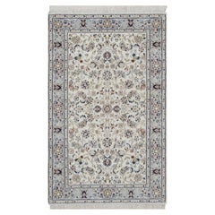 3'2"x5'2" Ivory Nain with Flower Design 250 KPSI Hand Knotted Wool and Silk Rug