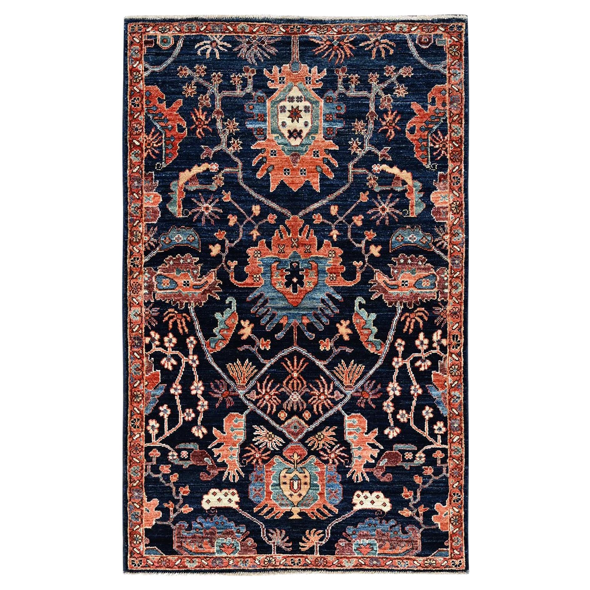 3'2"x5'2" Midnight Blue Aryana Grade Heriz All Over Design Hand Knotted Wool Rug