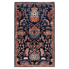 3'2"x5'2" Midnight Blue Aryana Grade Heriz All Over Design Hand Knotted Wool Rug