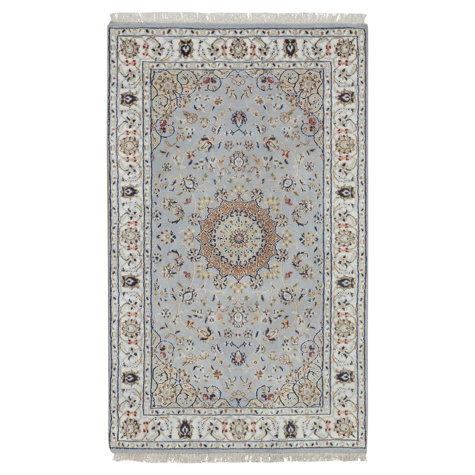 3
2"x5
2" Pigeon Blue 250 KPSI Wool 
Silk Nain Hand Knotted Oriental Rug