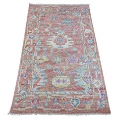 3'2 "x5'2" Rosa Rosa annodato a mano Afghan Angora Oushak Leaf Design/One Tappeto in Lana Pura