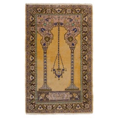 3.2x5.3 Ft Vintage Prayer Rug Depicting a Chandelier, Couple of Columns, Flowers
