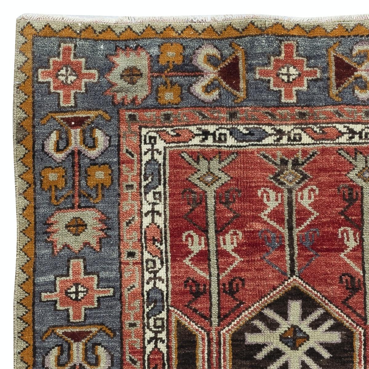 Hand-Knotted 32x54 in Vintage Handmade Turkish Konya Prayer Rug, 100% Wool For Sale