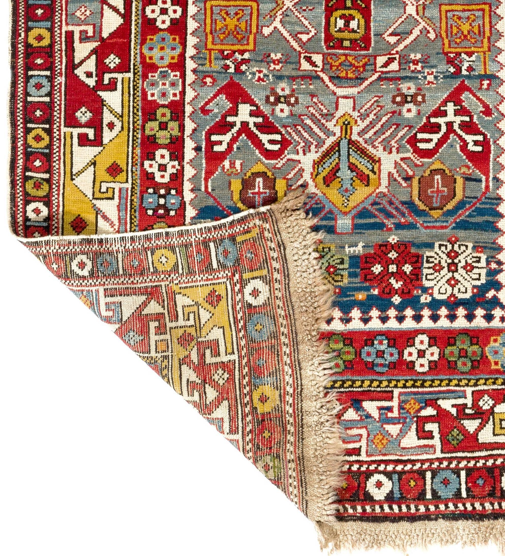 Antiker kaukasischer Shirvan Bidjov-Teppich mit 3,2x5.5 Fuß, ca. 1880 (Handgeknüpft) im Angebot